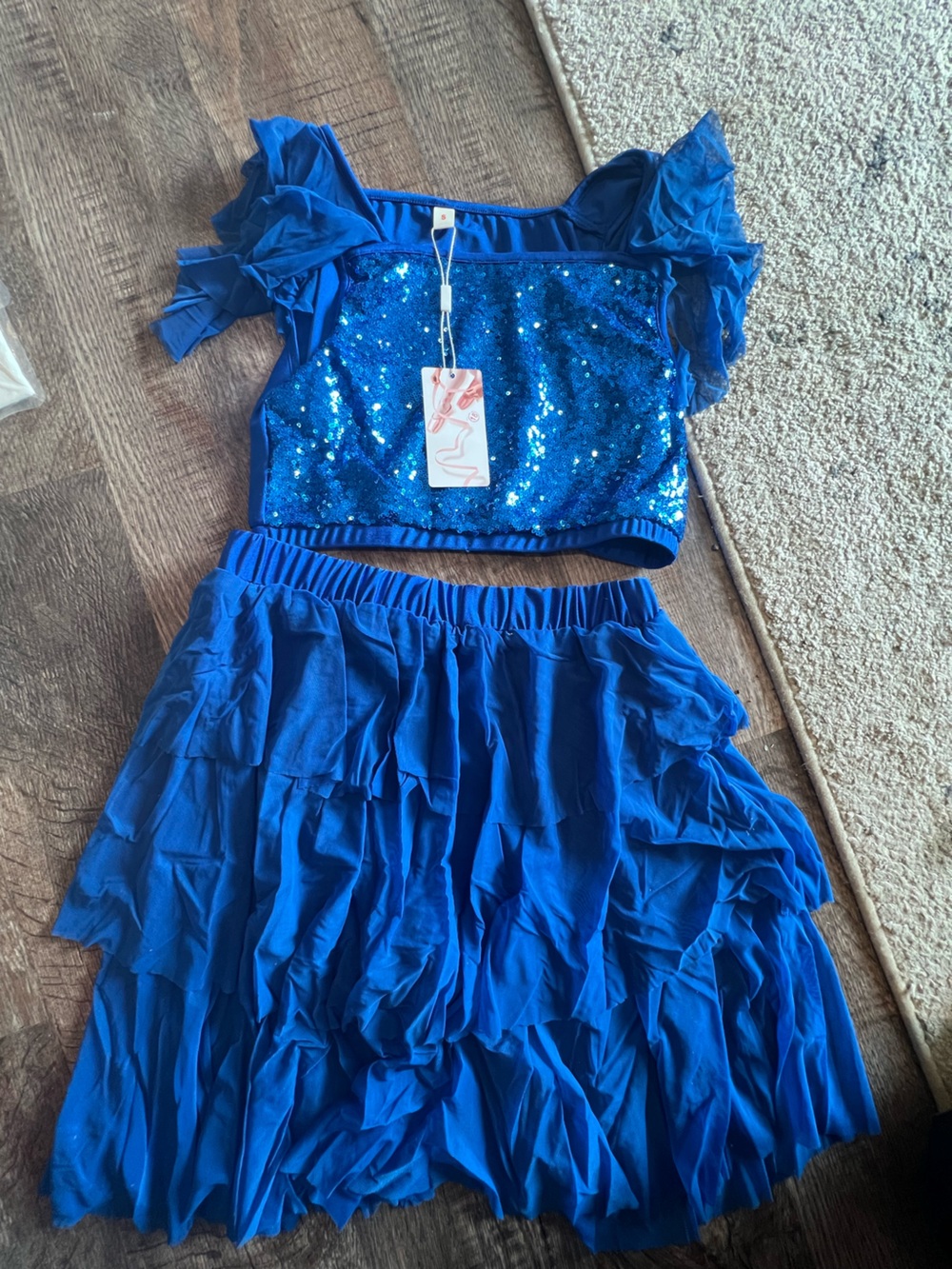 Blue Sequin Crop Top and Ruffled Skirt Set